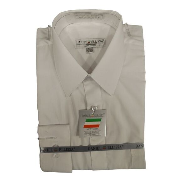 MEN'S BASIC FULL CUT WHITE DRESS SHIRT BY DANIEL ELLISSA DS3001. - Picture 1 of 3